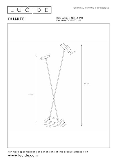 Lucide DUARTE - Floor lamp - 2xG9 - Coffee - Vibes